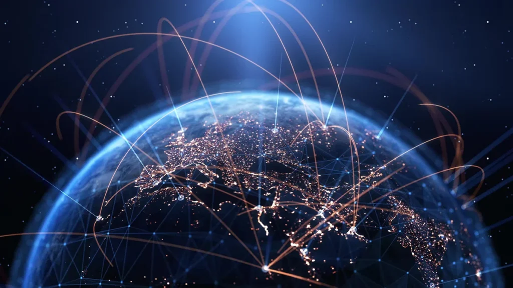 View of the earth from space, with interconnected networks to signify open banking
